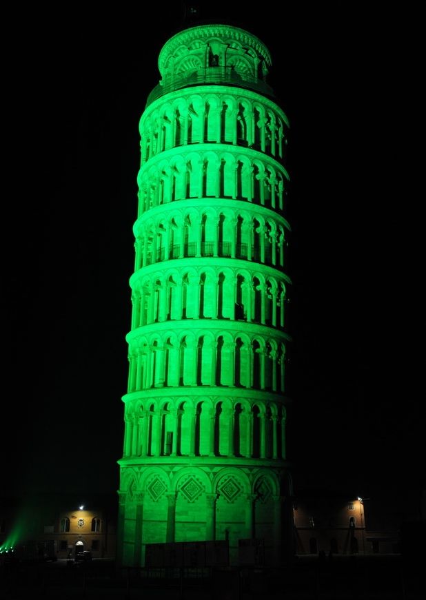 St Patrick’s Day ‘greening’ initiative - leaning tower